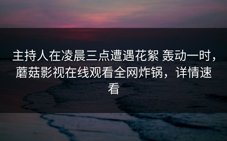 主持人在凌晨三点遭遇花絮 轰动一时,蘑菇影视在线观看全网炸锅,详情速看 主持人在凌晨三点遭遇花絮 轰动一时,蘑菇影视在线观看全网炸锅,详情速看