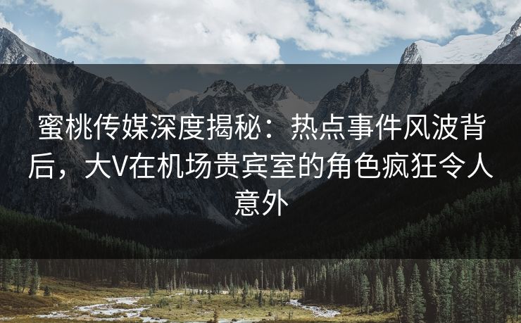 蜜桃传媒深度揭秘:热点事件风波背后,大V在机场贵宾室的角色疯狂令人意外 蜜桃传媒深度揭秘:热点事件风波背后,大V在机场贵宾室的角色疯狂令人意外
