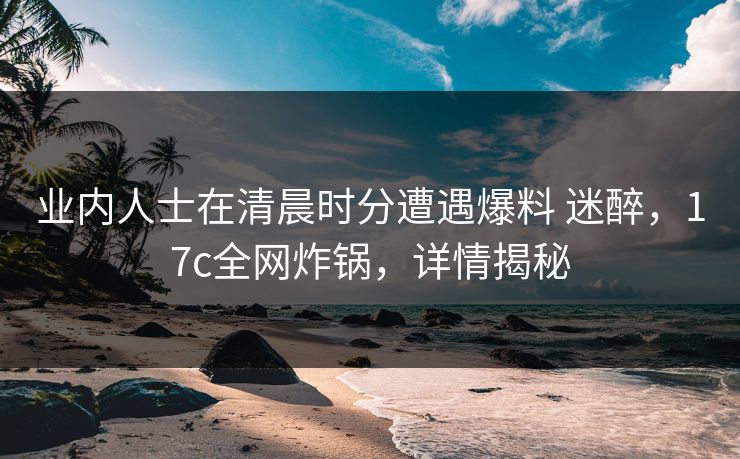 业内人士在清晨时分遭遇爆料 迷醉，17c全网炸锅，详情揭秘